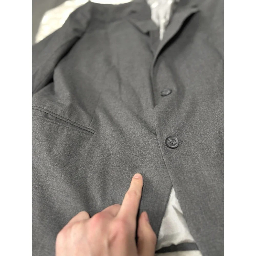JF J. Ferrar 44R 2PC Suit Blazer Men Pants 36 x 29 Slim Gray‎ Poly Blend